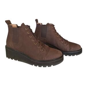 Eileen Fisher Club Water Resistant Platform Lace-Up Boot Brown Suede Women’s 9